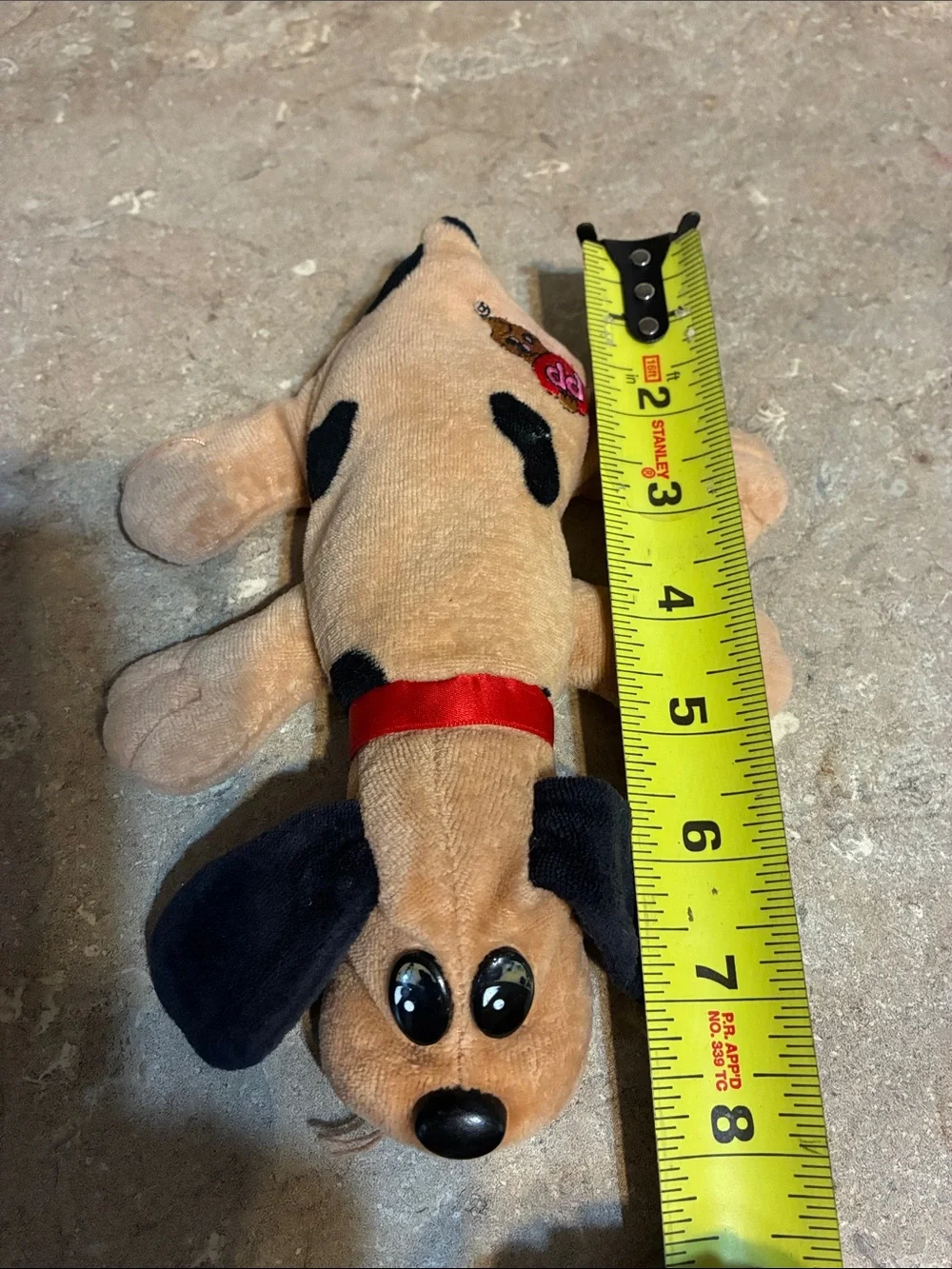 Pound Puppy 1998 Tan & Black Dog  with Red Collar - Pet Plush Toy